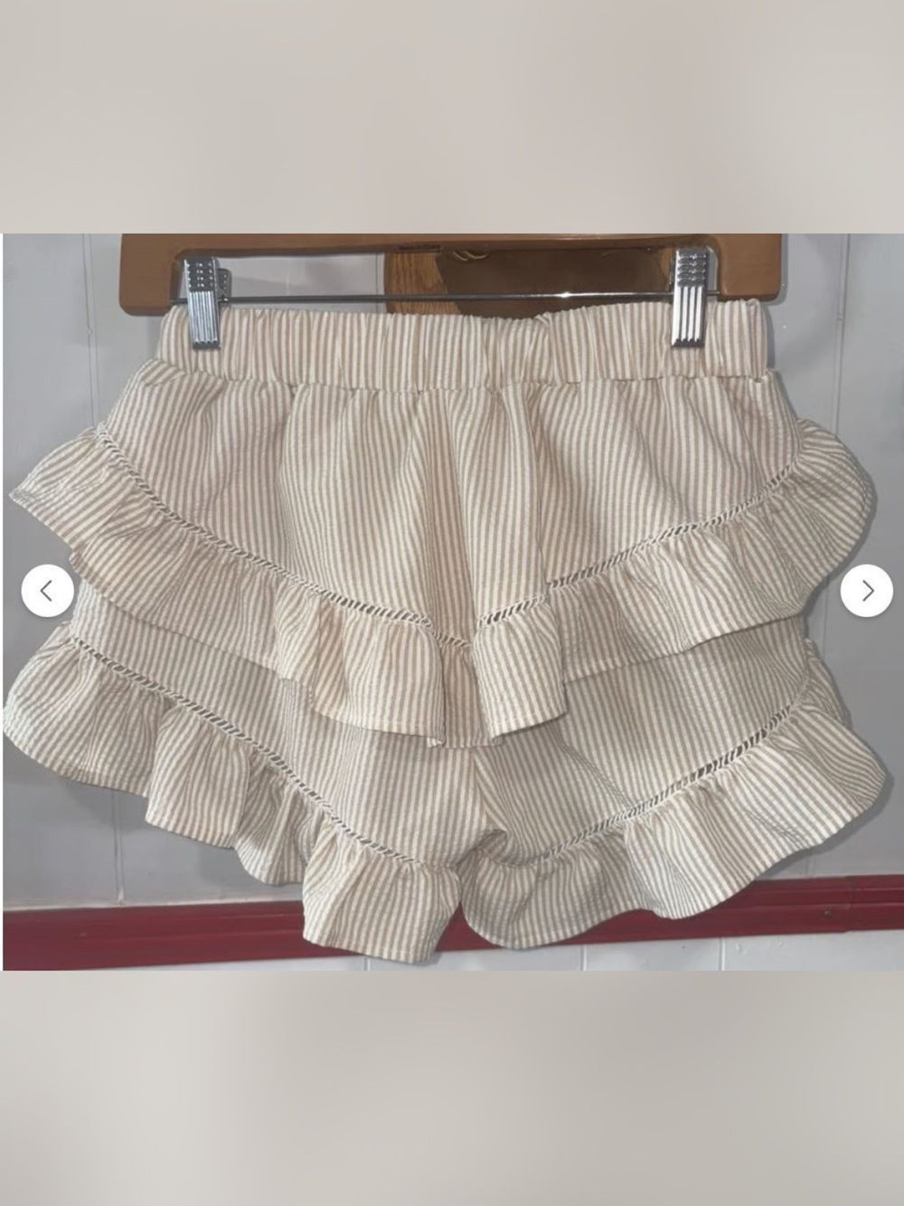 Altar'd State Women's Striped Flutter Bloomer Shorts Tan